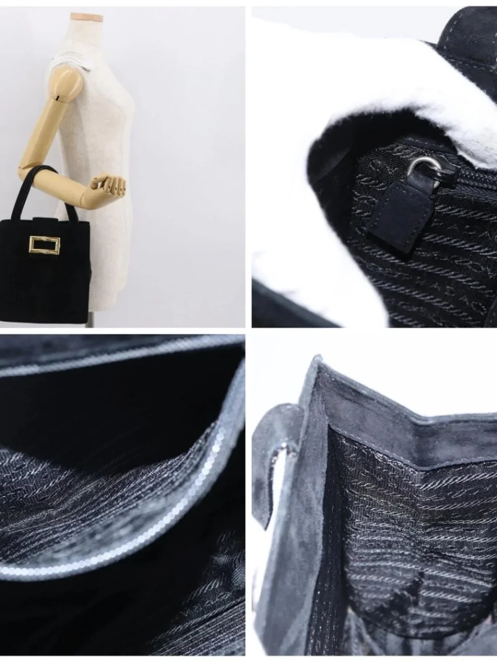 PRADA Hand Bag Suede Black Gold - Picture 16 of 16